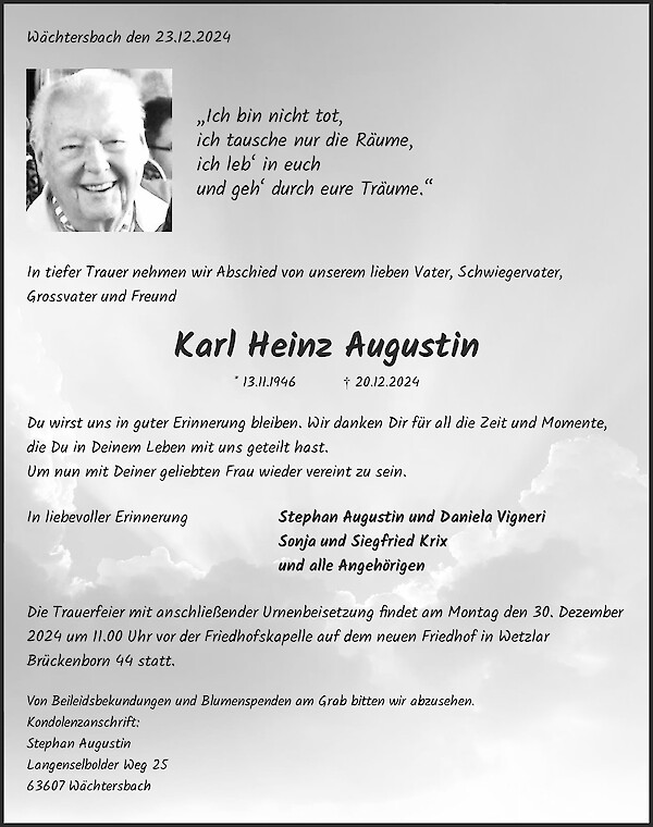 Obituary Karl Heinz Augustin, Wetzlar