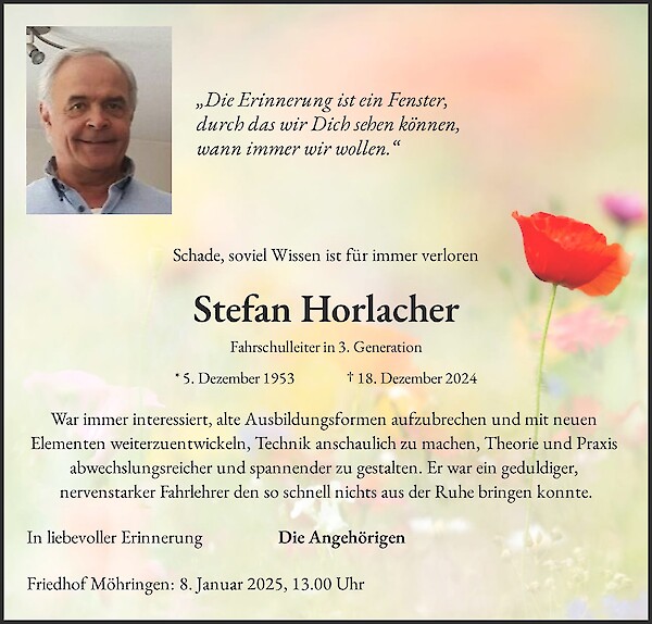 Traueranzeige von Stefan Horlacher