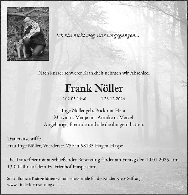 Traueranzeige von Frank Nöller