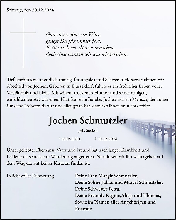 Traueranzeige von Jochen Schmutzler, Schwaig