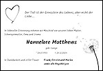 Traueranzeige Hannelore Matthews