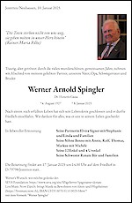 Traueranzeige Werner Arnold Spingler