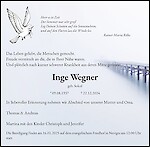 Traueranzeige Inge Wegner