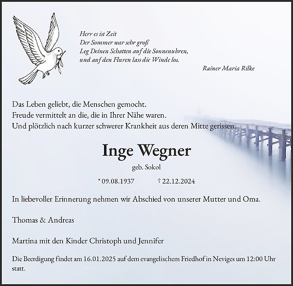 Traueranzeige von Inge Wegner