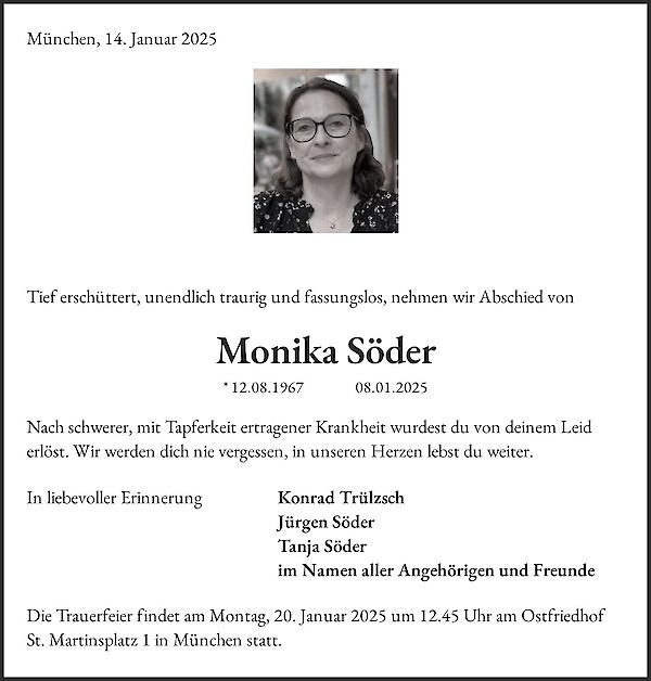 Traueranzeige von Monika Söder