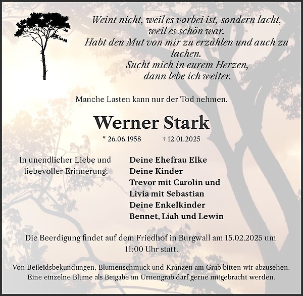 Traueranzeige von Werner Stark, Burgwall