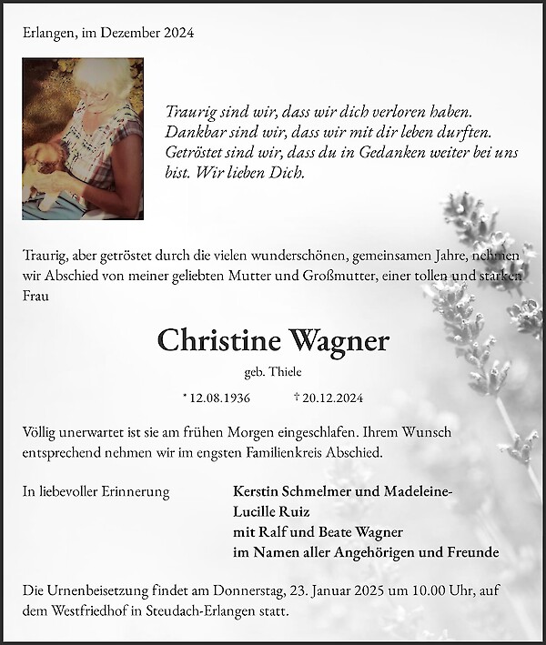 Obituary Christine Wagner, Erlangen