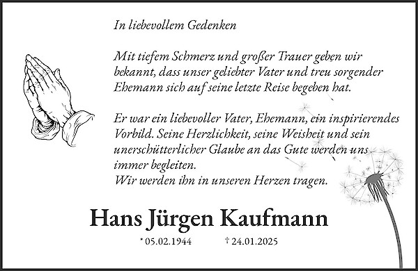 Traueranzeige von Hans Jürgen Kaufmann