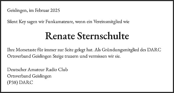 Traueranzeige von Renate Sternschulte, Geislingen/Steige