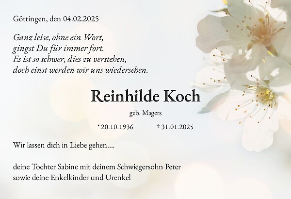 Traueranzeige von Reinhilde Koch