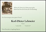 Traueranzeige Karl-Dieter Lehmeier, Augsburg