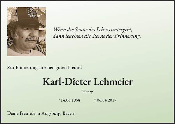 Traueranzeige von Karl-Dieter Lehmeier, Augsburg