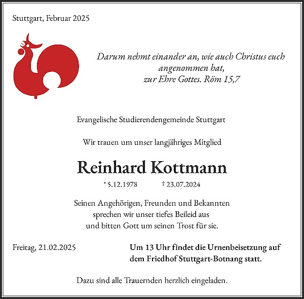 Traueranzeige von Reinhard Kottmann, Stuttgart