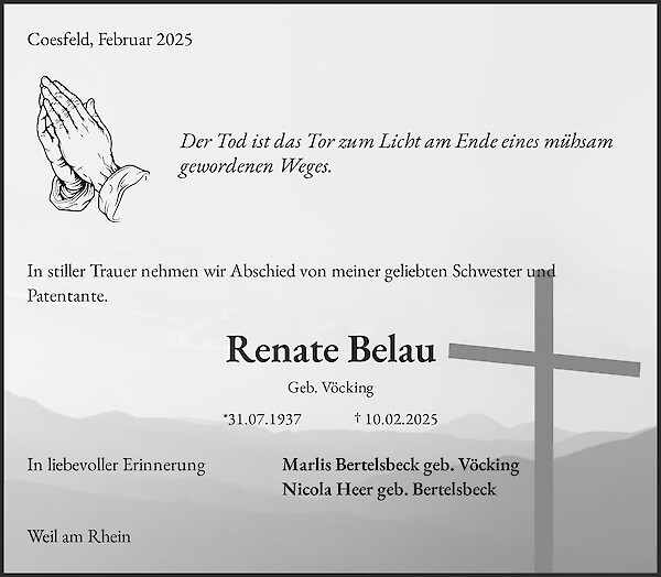 Traueranzeige von Renate Belau, Coesfeld