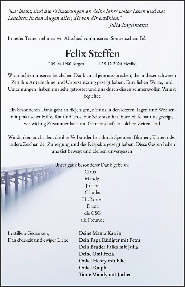 Obituary Felix Steffen, Greifswald