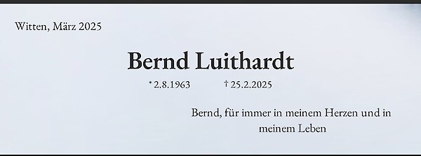 Traueranzeige von Bernd Luithardt, Waiblingen/Hegnach