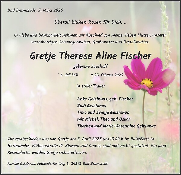 Obituary Gretje Therese Aline Fischer