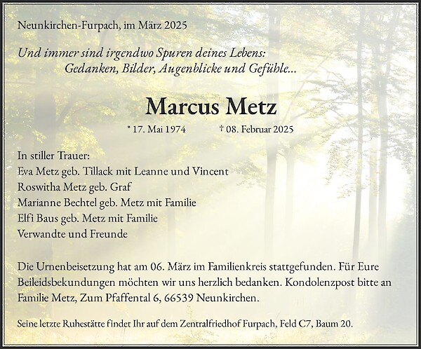 Obituary Marcus Metz