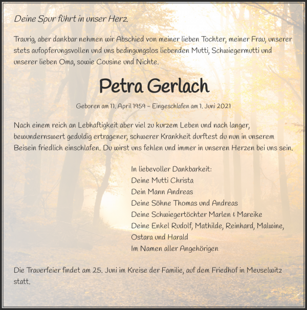 Obituary Petra Gerlach, Meuselwitz