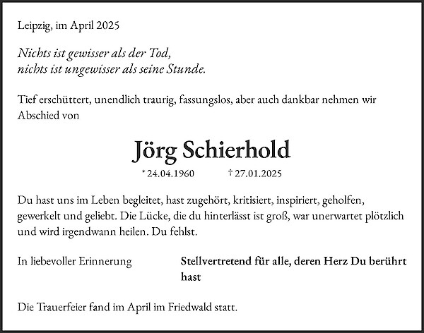 Obituary Jörg Schierhold