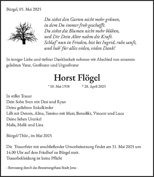 Obituary Horst Flögel, Bürgel