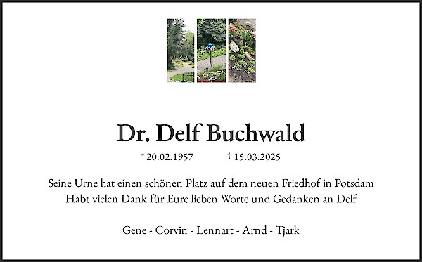 Obituary Dr. Delf Buchwald