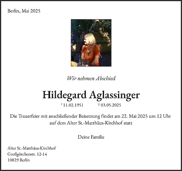 Obituary Hildegard Aglassinger