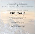 Traueranzeige FRITZ PISTORIUS, Diemelsee