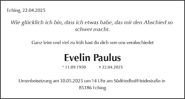 Obituary Evelin Paulus, Eching