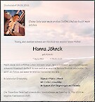 Obituary Hanna Jöhnck, Stockelsdorf