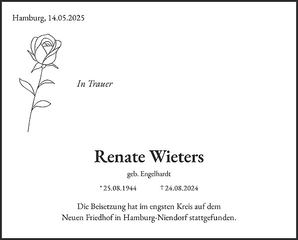 Obituary Renate Wieters, Hamburg
