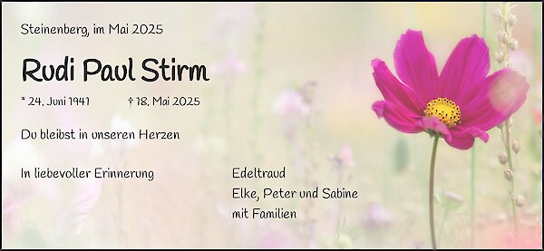 Obituary Rudi Paul Stirm