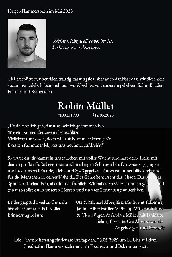Traueranzeige von Robin Müller
