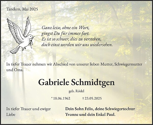Obituary Gabriele Schmidtgen, Oberumbach