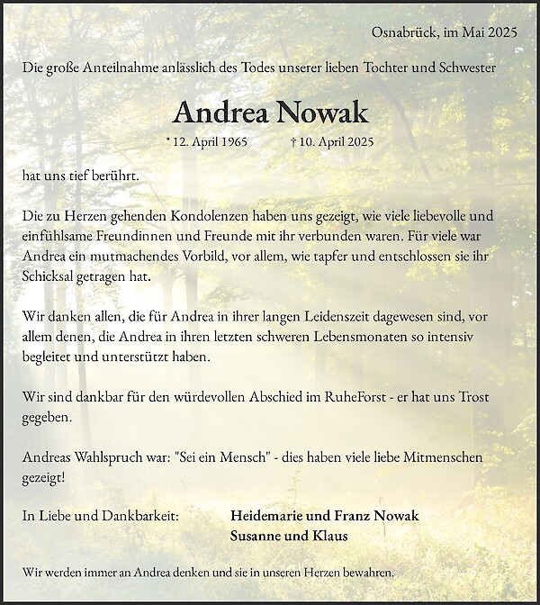Obituary Andrea Nowak