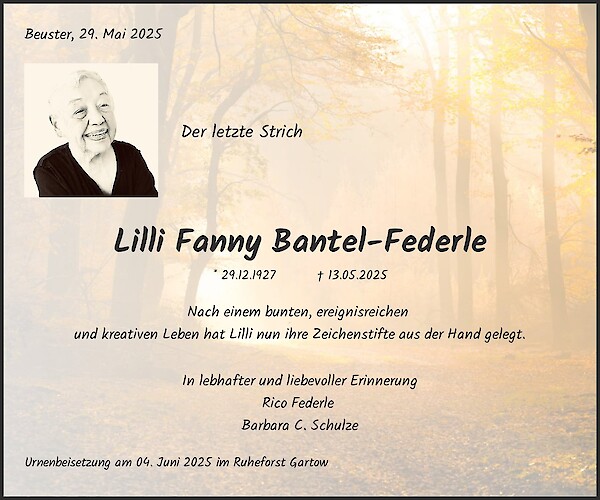 Traueranzeige von Lilli Fanny Bantel-Federle