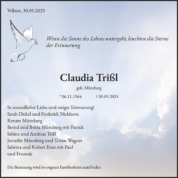 Traueranzeige von Claudia Trißl