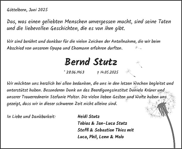 Obituary Bernd Stutz