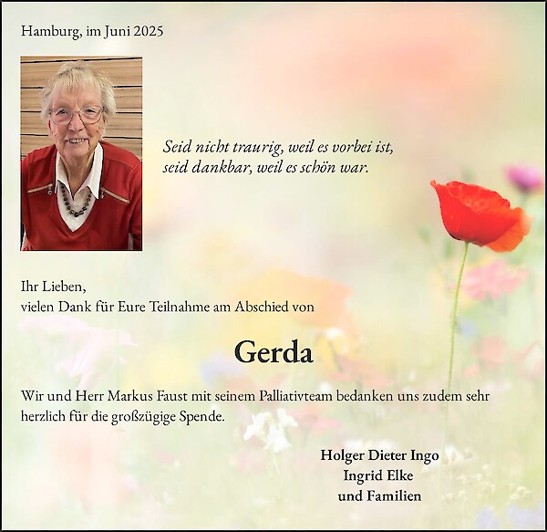 Obituary Gerda Gardeike, Hamburg