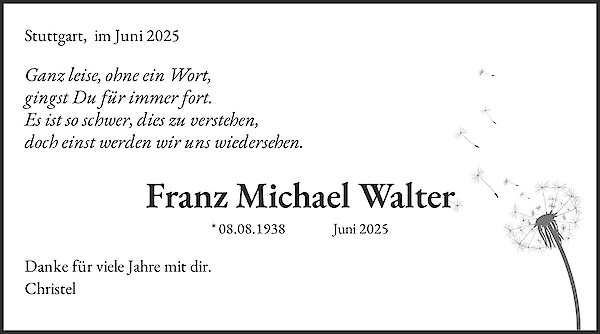 Obituary Franz Michael Walter, Friedrichsdorf