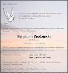 Traueranzeige Benjamin Brodzinski, Oberkochen