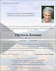 Traueranzeige Theresia Kemme, Wittendörp OT Dreilützow