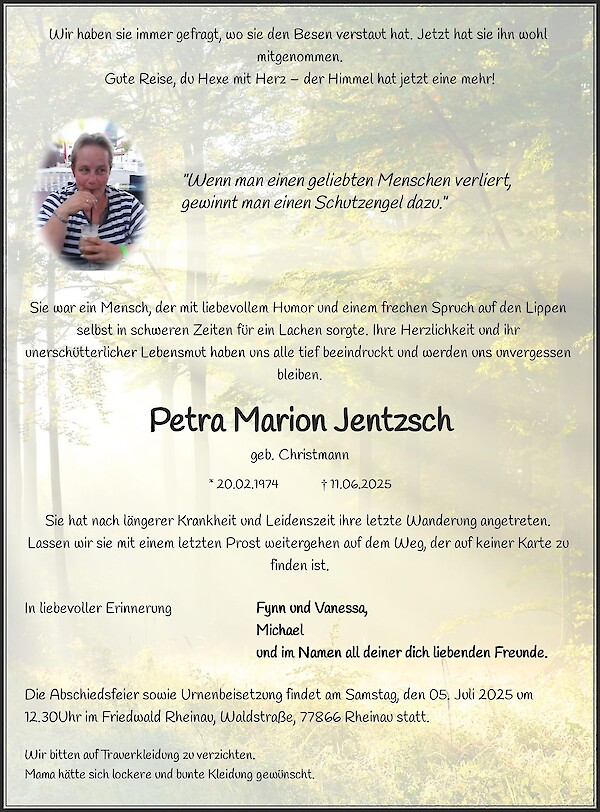 Traueranzeige von Petra Marion Jentzsch