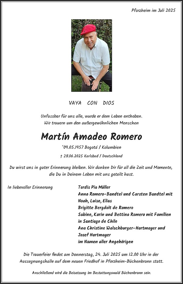 Obituary Martín Amadeo Romero