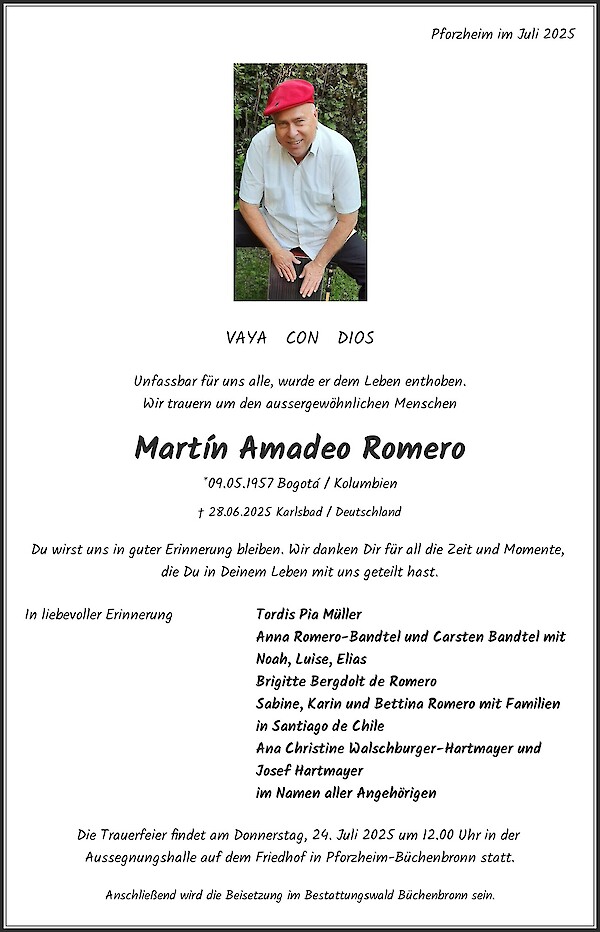 Traueranzeige von Martín Amadeo Romero