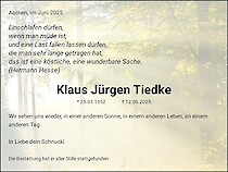 Traueranzeige Klaus Jürgen Tiedke