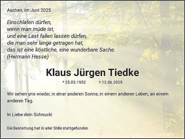Obituary Klaus Jürgen Tiedke
