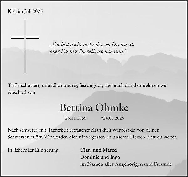 Traueranzeige von Bettina Ohmke