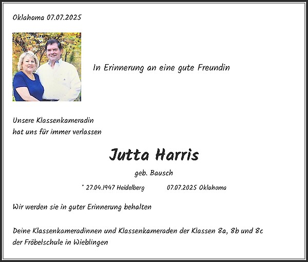 Traueranzeige von Jutta Harris