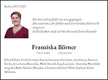Traueranzeige Franziska Börner, Berlin